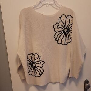 Milano Beige Sweater with Black Floral Design